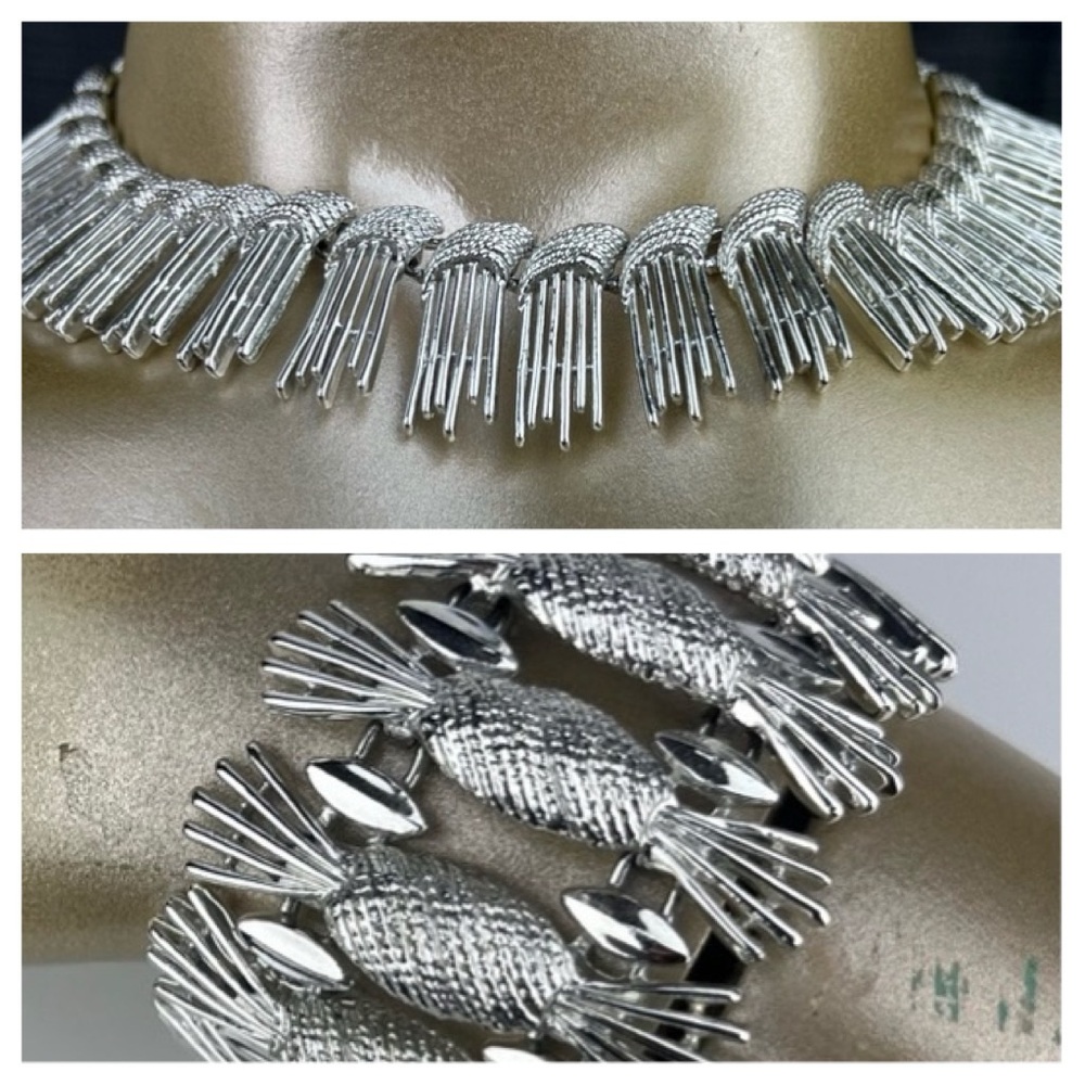 Vintage Sarah Coventry Silver Tone Pineapple Flare Burst Necklace & Bracelet Set